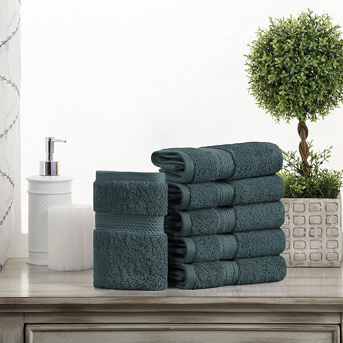BLUENILEMILLS BNM Egyptian Cotton 6-Piece Towel Set, Includes 6 Face Towels, Attached Loop for Easy Hanging and Storage, Hotel Quality, Perfect for Bathroom, Gym, Shower Space, or Spa, Teal