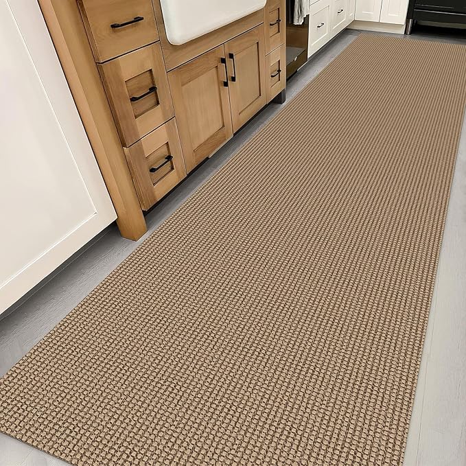 IOHOUZE Washable Exrea Long Hallway Runner Rug 3x14 Non Slip Rubber Backed Kitchen Runner Entryway Runner Indoor, Woven Rugs Floor Carpet for Kitchen Hall Entryway Stair, Orange/Tan/Brown