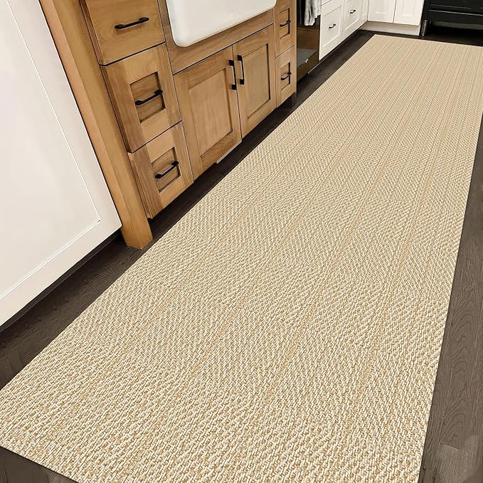 IOHOUZE Washable Exrea Long Hallway Runner Rug 3x14 Non Slip Rubber Backed Kitchen Runner Entryway Runner Indoor, Woven Rug Carpet for Kitchen Hall Entryway Stair, Warm Beige/Orange/Apricot