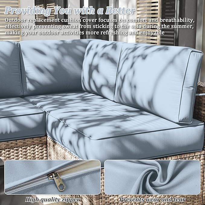 14 Pcs Outdoor Cushion Slipcovers Outdoor Patio Cushion Covers Replacement Waterproof with Zipper for Outdoor Furniture, Patio Sofa Couch 3 Sizes, Covers Only