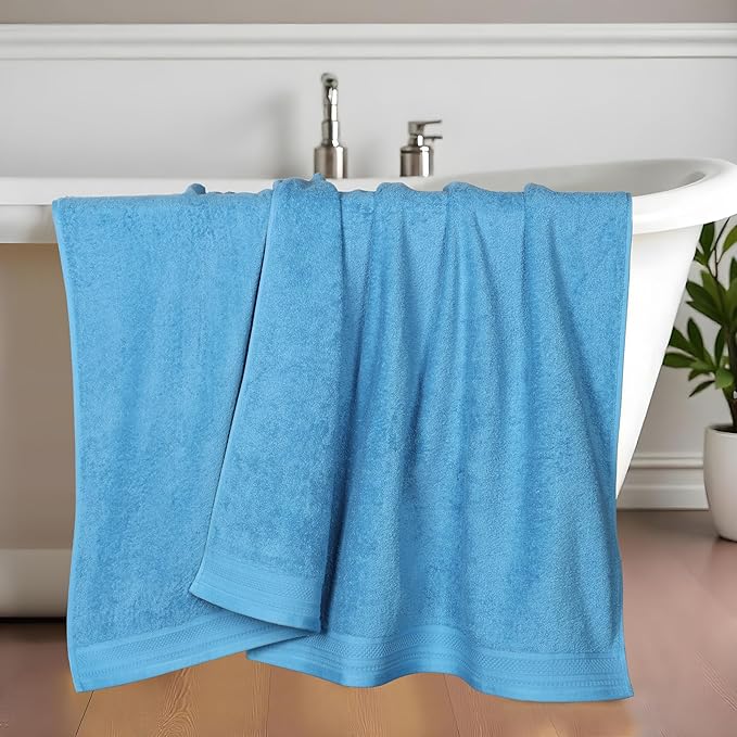 Superior Honeycomb Cotton Medium Weight Towels, for Bathroom, Shower, Spa, Pool, Quick Dry, Adults, Home Essentials, Textured Waffle Border, Oversized Large Towels, Bath Sheets, Set of 2, Azure