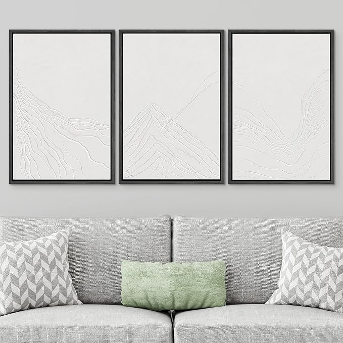 SIGNWIN Framed Canvas Print Wall Art Set Minimal White Mountain Range Landscape Nature Wilderness Illustrations Modern Art Decorative Rustic Zen for Living Room, Bedroom, Office - 24"x36"x3 Black