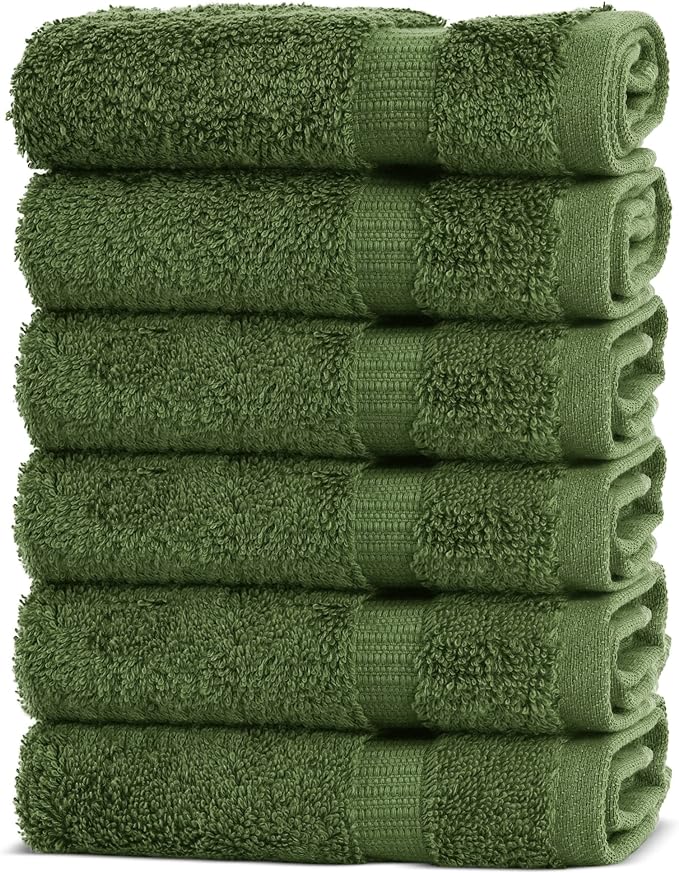 Chakir Turkish Linens 100% Cotton Premium Turkish Towels for Bathroom | 13'' x 13'' (6-Piece Washcloth, Moss)