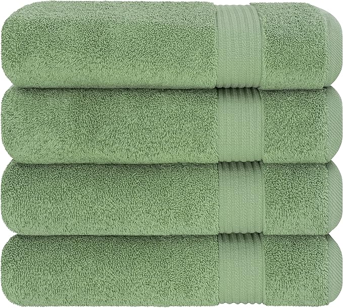 Cotton Paradise 4 Piece Turkish Bath Towels for Bathroom, 100% Cotton Extra Large Soft Plush Towels Bathroom Set, Sage Green