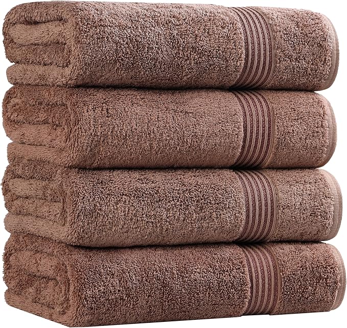 Superior Egyptian Cotton 4-Piece Bath Towel Set for Shower, Bath, Spa, Resort, Hotel, Soft Body Towels, Airbnb Essentials, Apartment, Dorm, Quick Dry, Absorbent, Bathroom Basics, Mocha