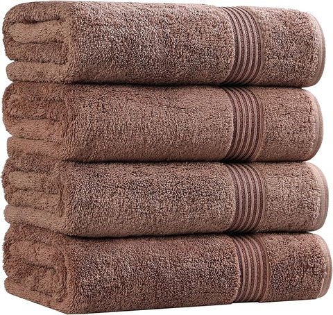 Superior Egyptian Cotton 4-Piece Bath Towel Set for Shower, Bath, Spa, Resort, Hotel, Soft Body Towels, Airbnb Essentials, Apartment, Dorm, Quick Dry, Absorbent, Bathroom Basics, Mocha