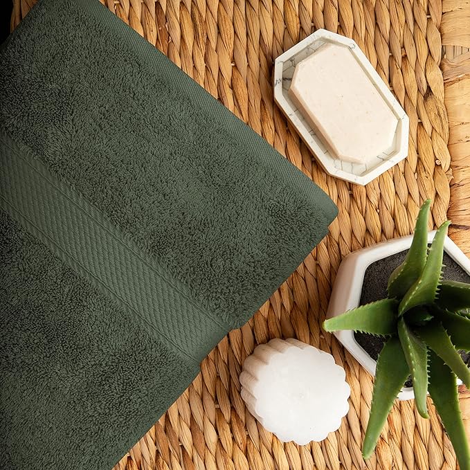 BLUENILEMILLS Premium Towel Collection, Egyptian Cotton Towels for Shower and Bathroom Assorted 2-Piece Towel Set, 30" x 55", Forest Green by Blue Nile Mills