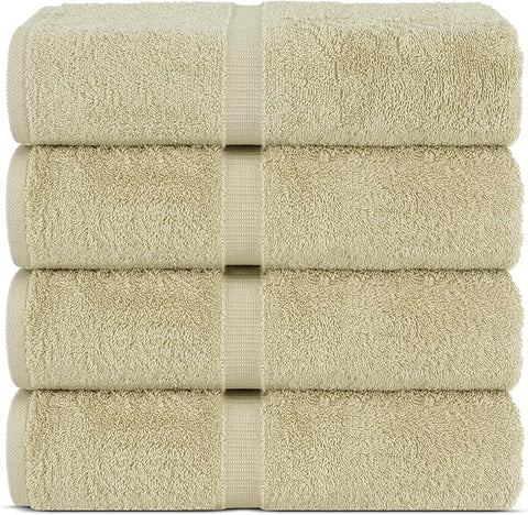 Chakir Turkish Linens 100% Cotton Premium Turkish Towels for Bathroom | 30'' x 60'' Large Bath Towels (4 Piece, Beige)