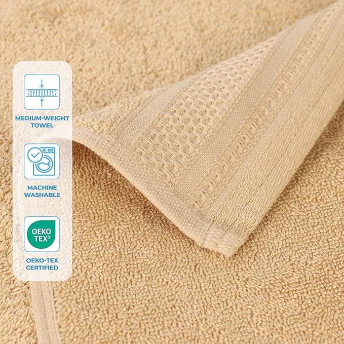Superior Honeycomb Cotton Medium Weight Towels, for Guest Bath, Master Bathroom, Shower, Quick Dry, Adults, Home Essentials, Textured Waffle Border, Assorted Towel Set, 12 Piece Face Towel Set, Gold