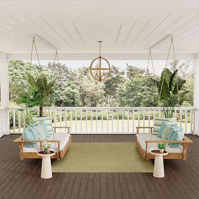 Nourison Home Essentials Indoor/Outdoor Green Gold 7' x 10' Area Rug, Easy Cleaning, Non Shedding, Bed Room, Living Room, Dining Room, Backyard, Deck, Patio (7x10)