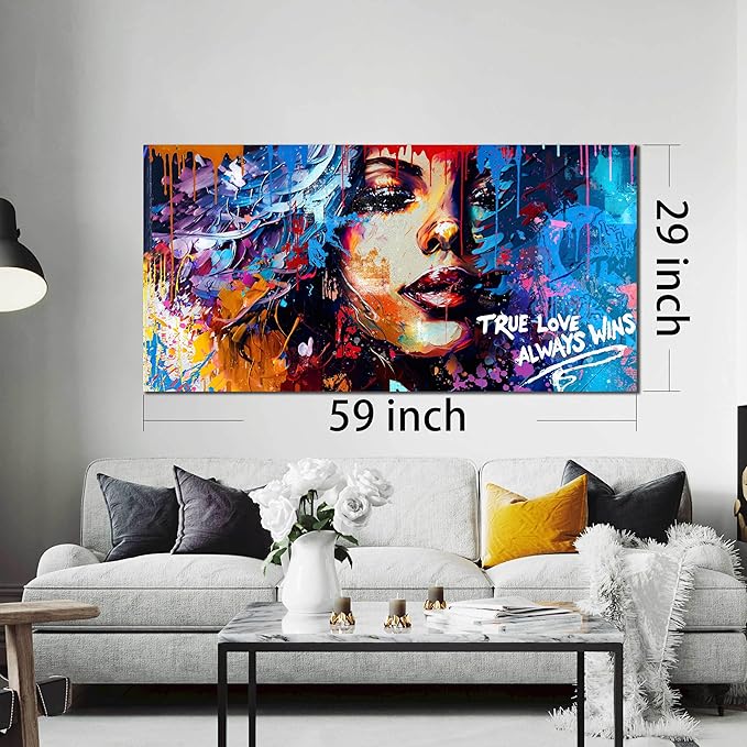 Graffiti Black Women Wall-Art - Large Wall Decor for Living Room - Canvas Wall Art Ready to Hang Size 59" x 29"