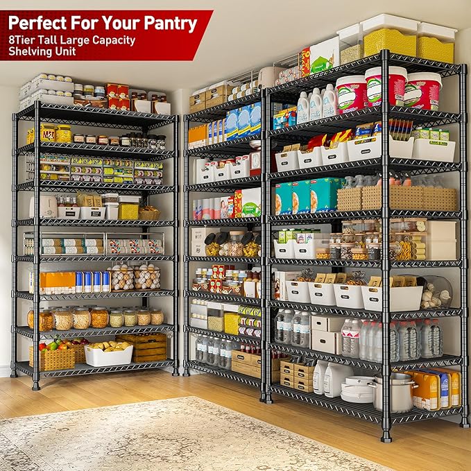 REIBII 8 Tier Metal Shelving 75"H Storage Shelves Tall Wire Shelving Unit Adjustable Detachable Storage Shelves for Laundry Pantry Kitchen Commercial school 1040LBS Storage Rack 75"H X 35"W X 14"D