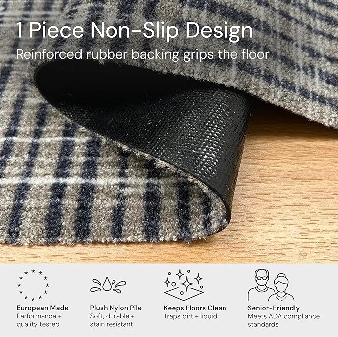 Canvas Taupe Washable Indoor Rug with Rubber Backing, Small Door Mat, Non-Slip Area Rug and Mat, Washable Entryway Rug, Pet Friendly, Gray and Cream, 20" x 27.5"