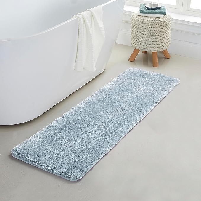 YHF Bathroom Runner Rugs 17" X 59", Extra Thick & Soft Microfiber Shaggy, Machine Washable Bath Mats, Absorbent Bath Rugs, Non-Slip Rubber Backing Bath Mat for Bathroom Floor, Tub and Shower, Blue