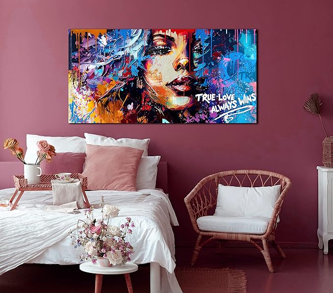 Graffiti Black Women Wall-Art - Large Wall Decor for Living Room - Canvas Wall Art Ready to Hang Size 59" x 29"