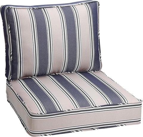 Outdoor Deep Seating Cushion Set, 24" x 24", Waterproof & Fade Resistant Patio Furniture Cushions with Handle, Deep Seat and Back Cushion for Chair and Sofa (1, Blue Stripe)
