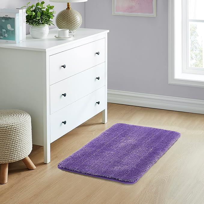 YHF Bathroom Rugs 20" X 32", Extra Thick & Soft Microfiber Shaggy, Machine Washable Bath Mats, Absorbent Bath Rugs, Non-Slip Rubber Backing Bath Mat for Bathroom Floor, Tub and Shower, Purple