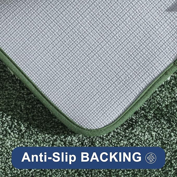 COSY HOMEER Bath Rugs for Bathroom Extra Thick- Anti-Slip Bath Mats Soft Plush Yarn Shaggy 100% Strong Mirco Polyeste Mat Living Room Bedroom Mat Floor Water Absorbent(Green,24x48 - Inches)