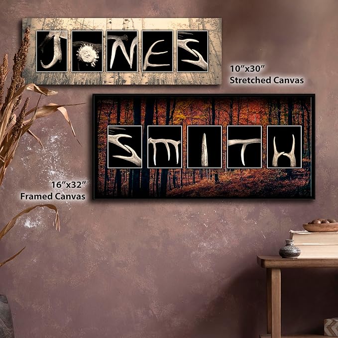 Personal-Prints ANTLER Personalized Name Art | Any Name Spelled with Antlers | Gift for the Lodge, cabin, man cave, or Lodge Décor (10"x30" Stretched Canvas)