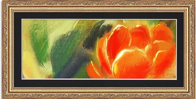 13x39 Frame with Mat - Antique Gold 16x42 Frame Wood Made to Display Print or Poster Measuring 13 x 39 Inches with Black Photo Mat