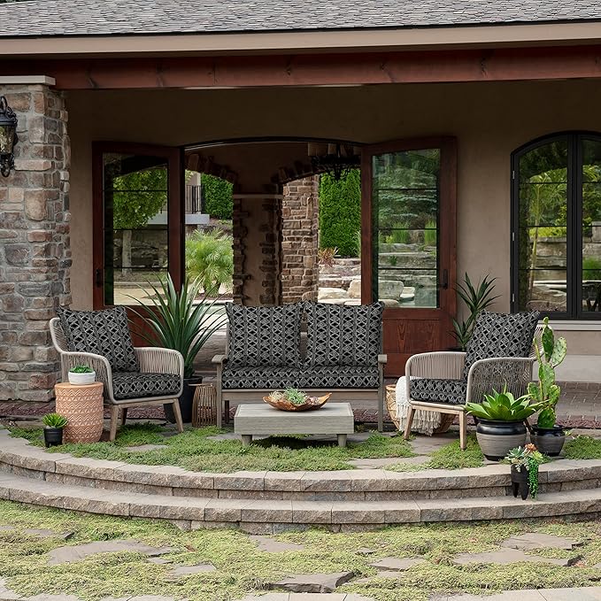 Arden Outdoor Deep Seat Cushion Set, 24 in x 24 in, Weather-Proof, Rain-Proof, Fade Resistant Patio Cushion for Chair, Sofa, and Couch Black Global Stripe