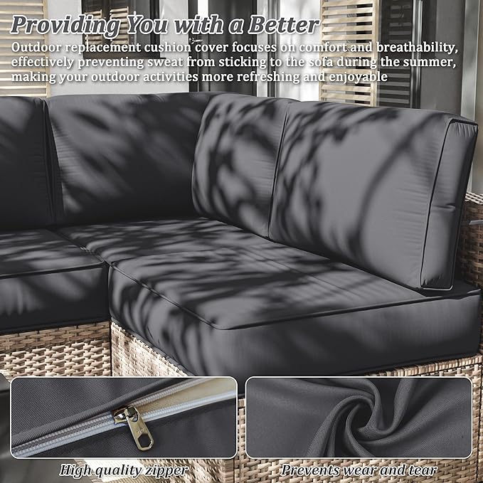14 Pcs Outdoor Cushion Slipcovers Outdoor Patio Cushion Covers Replacement Waterproof with Zipper for Outdoor Furniture, Patio Sofa Couch 3 Sizes, Covers Only