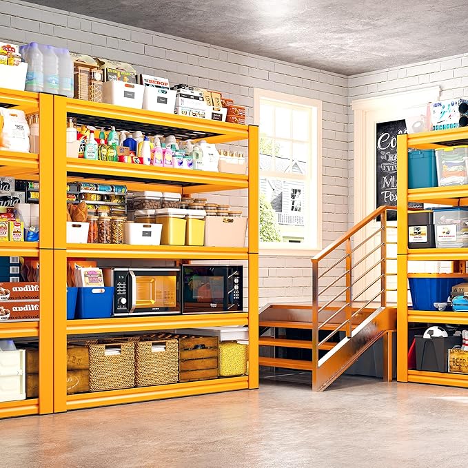 REIBII Garage Shelving Load 3000LBS, 5-Tier Storage Shelves, Adjustable Heavy Duty Metal Shelving Unit for Pantry, Basement, Warehouse, 72" H x 36" W x 16" D, 2PC