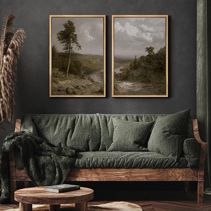 MUDECOR Framed Canvas Print Wall Art Lone Pine Overlooking The Valley Classic Nature Scenery Nature Wilderness Illustrations Realism Decorative for Living Room, Bedroom, Office - 16"x24"x2 Natural