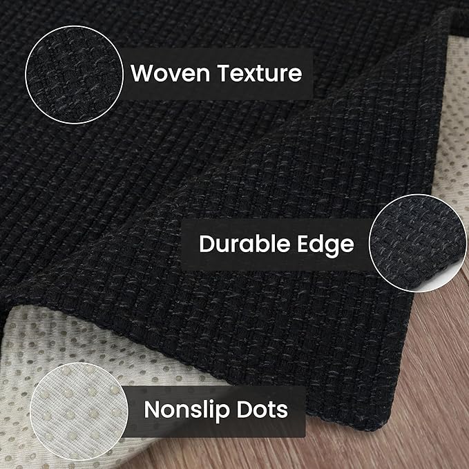 IOHOUZE Small Area Rug 2x3 Washable Woven Rugs for Entryway Non Slip Rubber Backed Front Door Rugs Indoor Doormat Throw Rug Floor Carpet for Entrance Kitchen, Black/Grey