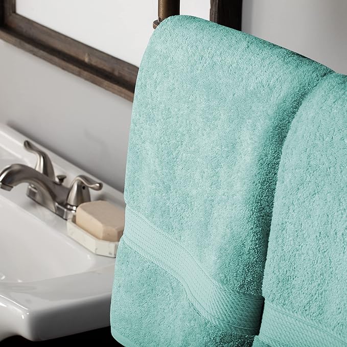 BLUENILEMILLS Premium Towel Collection, Egyptian Cotton Towels for Shower and Bathroom Assorted 6-Piece Towel Set, 30" x 55", 20" x 30", 13" x 13", Sea Foam by Blue Nile Mills
