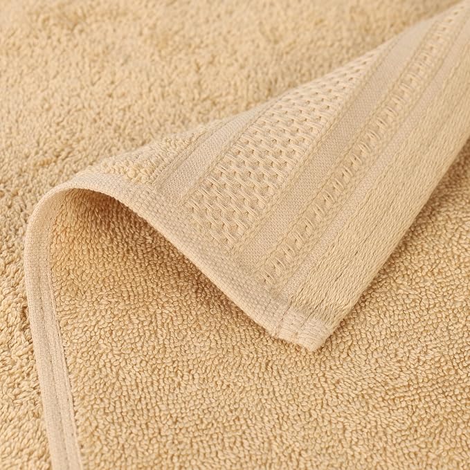 Superior Honeycomb Cotton Medium Weight Towels, for Guest Bath, Master Bathroom, Shower, Quick Dry, Adults, Home Essentials, Textured Waffle Border, Assorted Towel Set, 12 Piece Face Towel Set, Gold