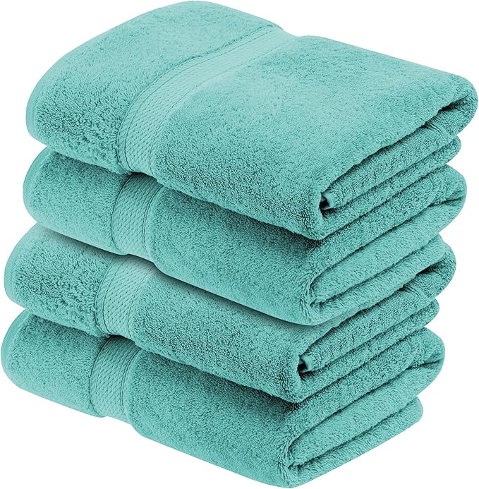 BNM Egyptian Cotton Heavyweight Towels, Ideal For Bathroom, Shower, Spa, 800 GSM Bath Towels, Highly-Absorbent, Luxury Bathroom Essentials, Ultra-Soft Plush Home Basics, Bath Towel Set of 4, Turquoise