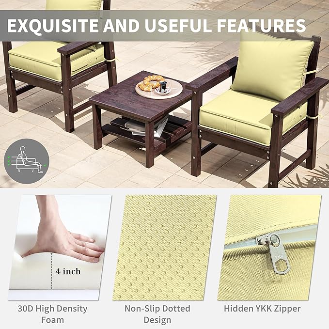 Premium Outdoor Seat Cushion Chair Cushions for Patio Furniture 19 L X 19 W X 4 H Waterproof & Fade Resistant Deep Seat and Backrest Cushion Set with Removable Covers for Chair, Sofa