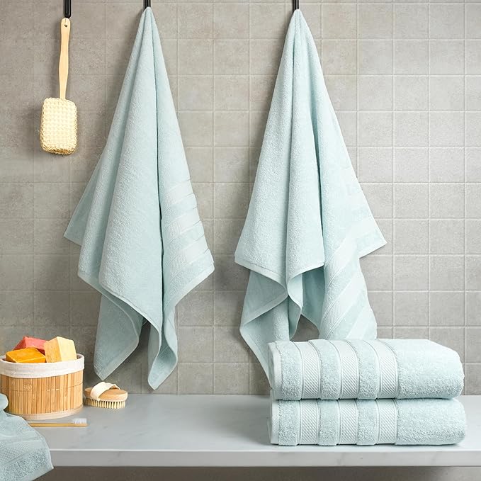 American Soft Linen Salem 100% Cotton Turkish 4 Piece Bath Towels for Bathroom, 600 GSM Soft Absorbent Quick Dry Bath Towel Set, Mint