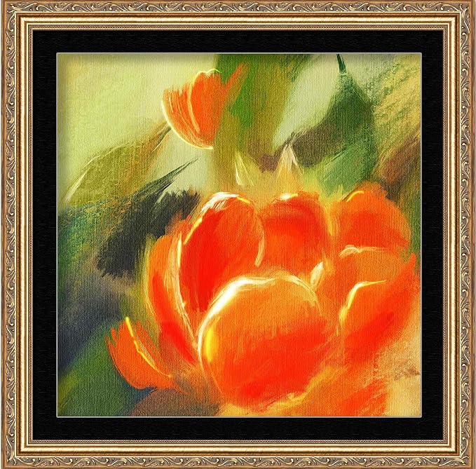 11x11 Frame with Mat - Antique Gold 14x14 Frame Wood Made to Display Print or Poster Measuring 11 x 11 Inches with Black Photo Mat