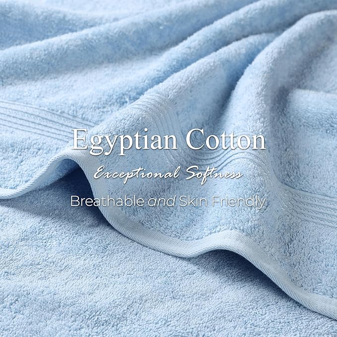 Superior Egyptian Cotton 6-Piece Towel Set, Bathroom Essentials, Towels For Bathroom, Apartment, Airbnb, Guest Bath, Face, Hand, Bath Towels, Washcloths, Absorbent, Fast Drying, Light Blue