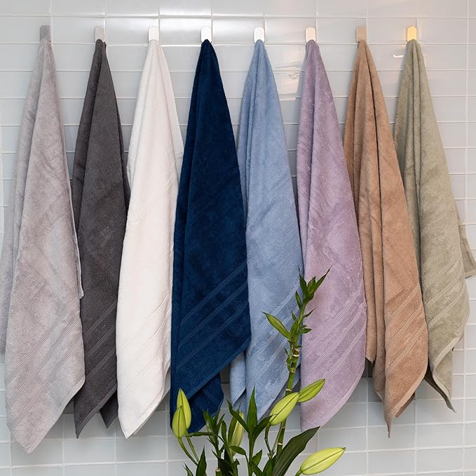 Mosobam Luxury Turkish 8pc Towel Set 30X58 16X30 13X13 Light Grey (Gray) 700 GSM Bamboo Viscose & Aegean Turkish Combed Cotton
