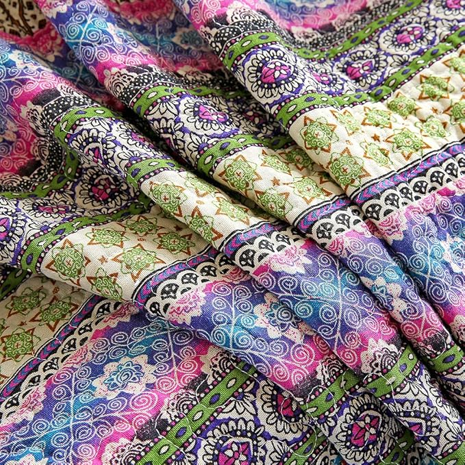 NEWLAKE Quilt Throw Blanket with Reversible Floral Patchwork, Blue Jacquard, 60X78 Inch