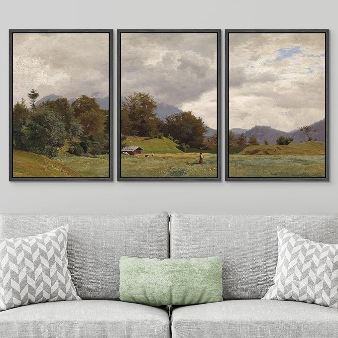 SIGNWIN Framed Canvas Print Wall Art Woodland Nursery Decor Set Storm Cloud Pastoral Farm Landscape Nature Abstract Fine Art Nordic for Living Room, Bedroom, Office - 16"x24"x3 Black