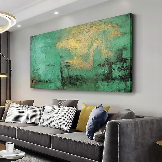 Glvzygy Abstract Wall Art Green and Gold Vintage Abstract Canvas Wall Decor Artwork Paintings Suitable for Living Room Bedroom Office Home Wall Decor 20"x40"