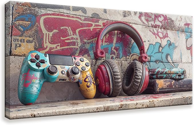 Cool Gaming Wall Art Retro Video Game Watercolor Posters Print Artwork Colorful Neon Gamepad Canvas Art Wall Decor Painting Picture For Bedroom Game Room For Boys Home Wall Decor 24 X 48 In
