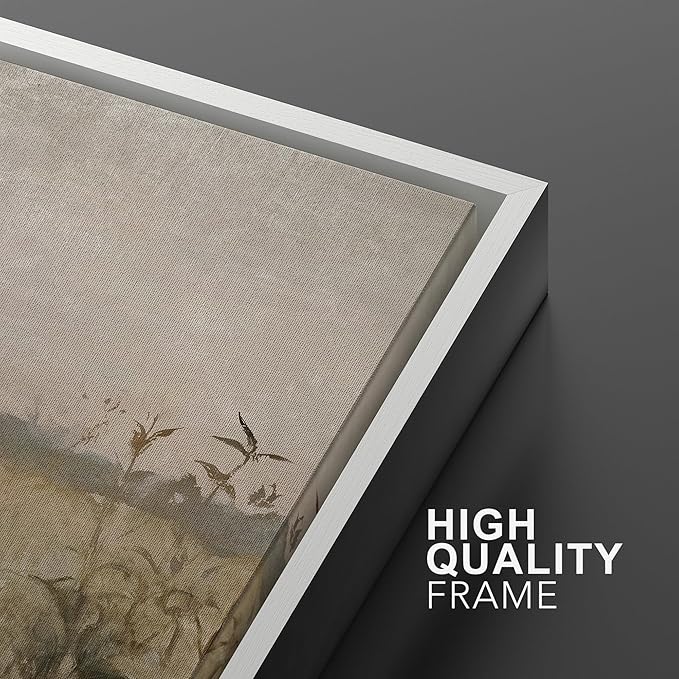 MUDECOR Framed Canvas Print Wall Art Set Golden Meadow Wildflowers Rustic Floral Field Landscape Illustrations Modern Art Decorative Bohemian Zen for Living Room, Bedroom, Office - 16"x24"x2 White