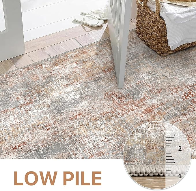 GENIMO Washable Area Rugs for Living Room Bedroom, 8x10 Modern Abstract Non Slip Rug, Low Pile Soft Contemporary Indoor Floor Carpet Cover for Dining Room Kitchen, Rose