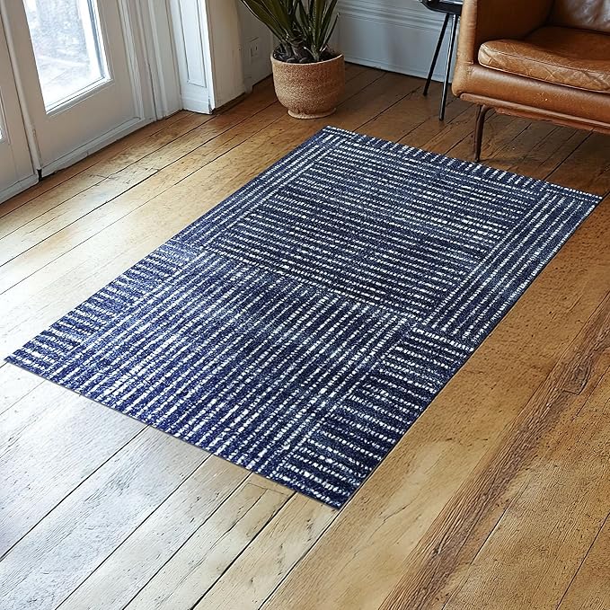 Canvas Washable Indoor Rug with Rubber Backing, Large Door Mat for Entryway, Kitchen, Bathroom, Non-Slip Mat, Washable Entryway Rug, Pet Friendly, Navy Blue, 27.5” x 47”