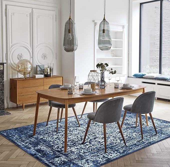 vivorug 8x10 Area Rugs, Stain Resistant Washable Rug for Living Room, Vintage-Inspired (Navy Blue, 8'x10')