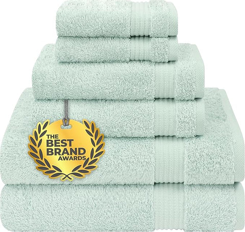 Cotton Paradise 6 Piece Towel Set, 100% Cotton Soft Absorbent Turkish Towels for Bathroom, 2 Bath Towels 2 Hand Towels 2 Washcloths, Mint Towel Set