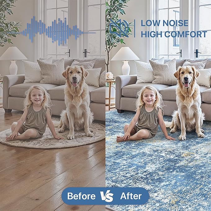 GENIMO Washable Area Rugs for Living Room Bedroom, 8X10 Modern Abstract Non Slip Rug, Low Pile Soft Contemporary Indoor Floor Carpet Cover for Dinning Room Kitchen, Denim Blue