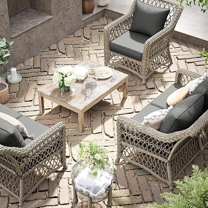Premium Outdoor Seat Cushion Chair Cushions for Patio Furniture 19 L X 19 W X 4 H Waterproof & Fade Resistant Deep Seat and Backrest Cushion Set with Removable Covers for Chair, Sofa