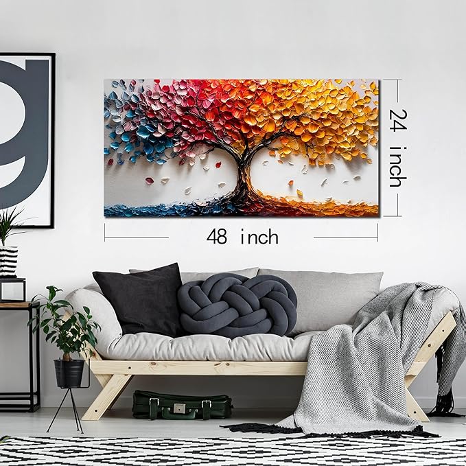 Tree Pictures Wall Art Living Room - Colorful Canvas Wall Art Bedroom Aesthetic - Modern Wall Decoration for Office Size 24" x 48"