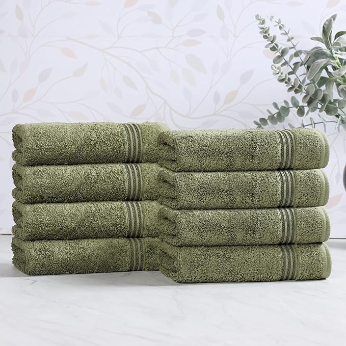Superior Egyptian Cotton Hand Towel Set, Small Towels for Home Bathroom, Master, Guest Bath, Decor Essentials, Quick Dry, Absorbent, Kitchen, Spa, Hotel, Resort, Adult, Kids, Set of 8, Forest Green